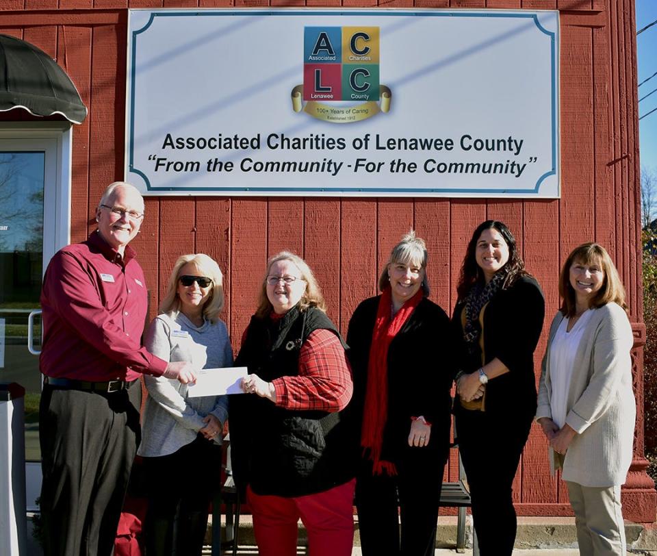 TLC Community Credit Union employees raised and donated $6,500 for the benefit of the Associated Charities of Lenawee County through the credit union’s “Denim for a Donation” program. Pictured from a recent check presentation are, from left, Jeff Brehmer, TLC Community Credit Union president/CEO; Linda Tomford, TLC vice president human resources; Delight Creech, Associated Charities of Lenawee County executive director; Suzanne Miller, TLC vice president marketing; Alisha Morton, TLC vice president mortgage operations; and Lorie Easton, TLC senior vice president consumer lending and call center.