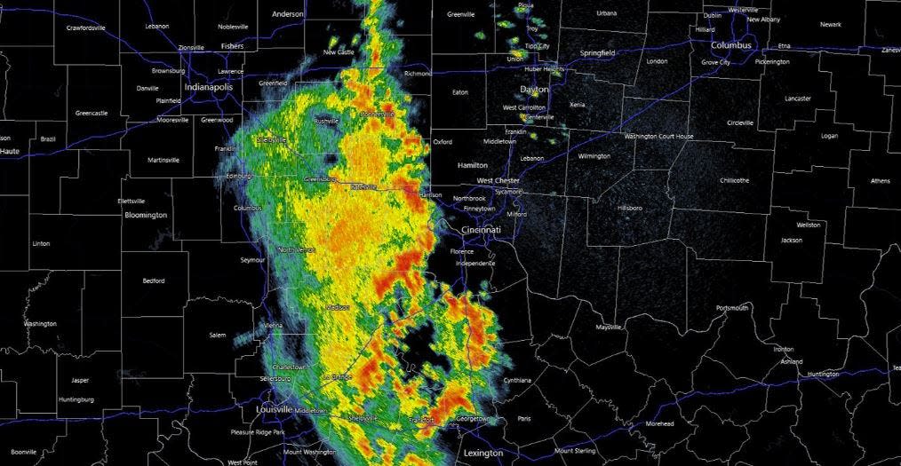 Severe storms roll into the Cincinnati region Tuesday. The National Weather Service at Wilmington issued a severe thunderstorm warning until 1:30 p.m.