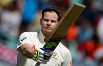 Cricket - India v Australia - Fourth Test cricket match - Himachal Pradesh Cricket Association Stadium, Dharamsala, India - 25/03/17 - Australia's captain Steven Smith celebrates his century. REUTERS/Adnan Abidi