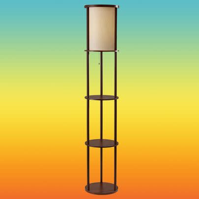 A floor lamp with shelving