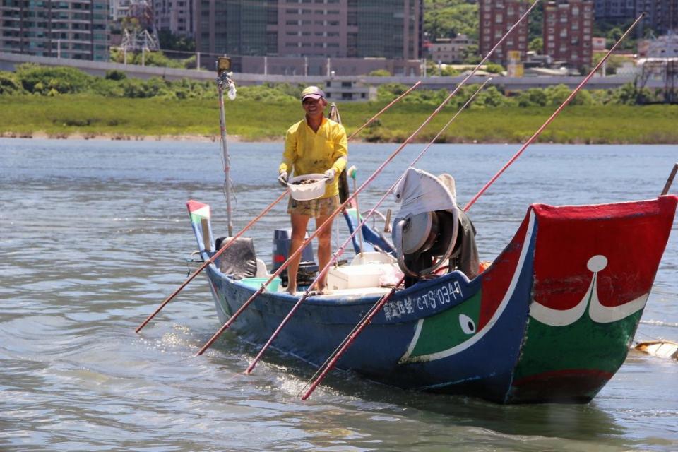 新北市淡水區漁會推出「淡水漁業體驗」一日遊，遊程中安排在地漁民示範百年漁業文化—耙文蛤。（淡水區漁會提供）