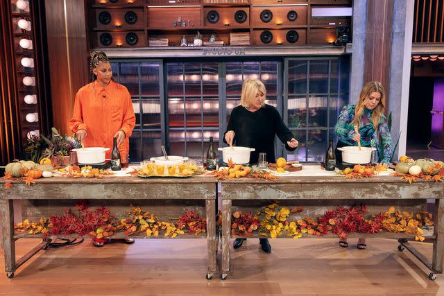 <p>Weiss Eubanks/NBCUniversal</p> Martha Stewart (center) on <em>The Kelly Clarkson Show</em>