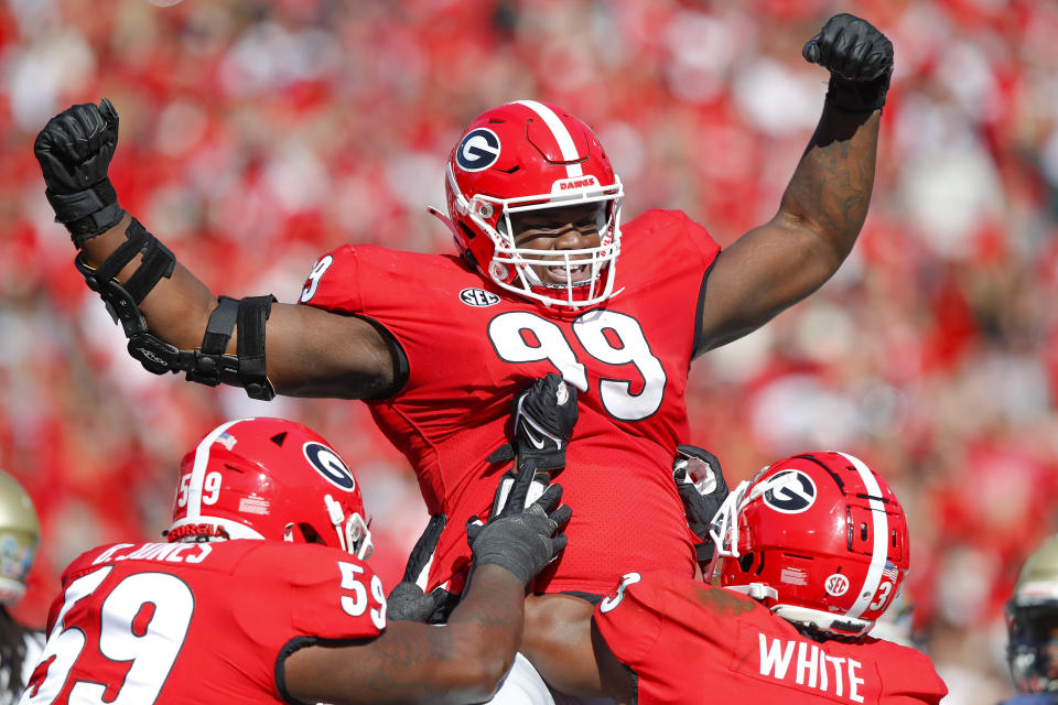 Georgia had five defensive players, including nose tackle Jordan Davis, selected in the first round, and a record 15 overall. (Photo by Todd Kirkland/Getty Images)