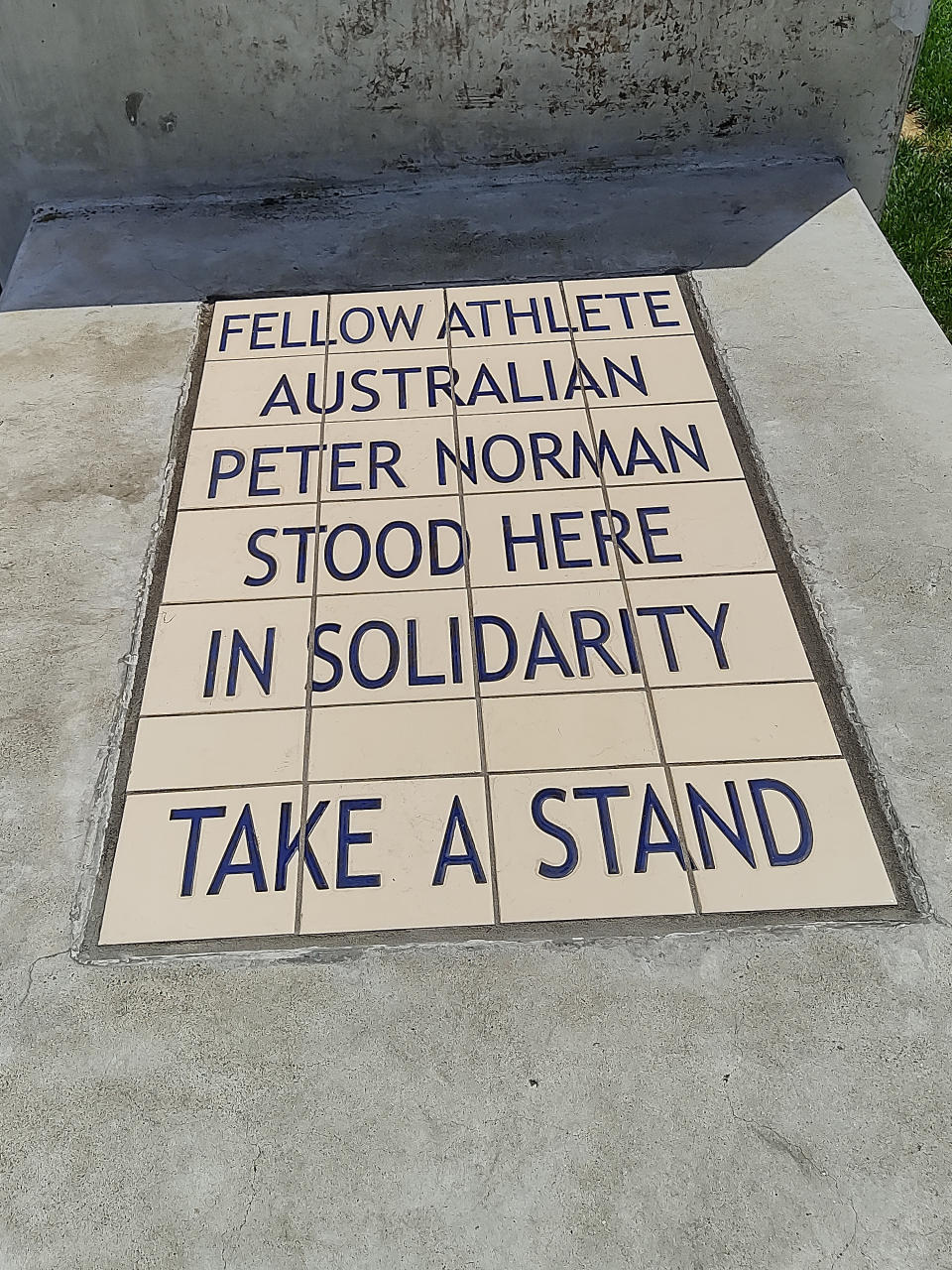 Detailed view of statue where fellow athlete Australian Peter Norman stood for the Mexico City 1968 Olympic Games San Jose State University Student-Athletes Tommie Smith and John Carlos stood for Justice, Dignity, Equality and Peace. July 18, 2021, at San Jose State University