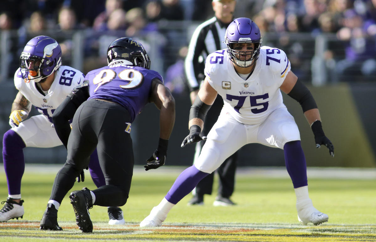 Minnesota Vikings offensive tackle Blake Brandel (64) in action