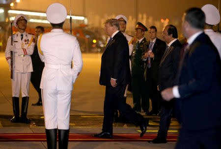 U.S. President Donald Trump arrives at Noi Bai International Airport for a second summit with North Korea's leader Kim Jong Un in Hanoi, Vietnam February 26, 2019. REUTERS/Leah Millis