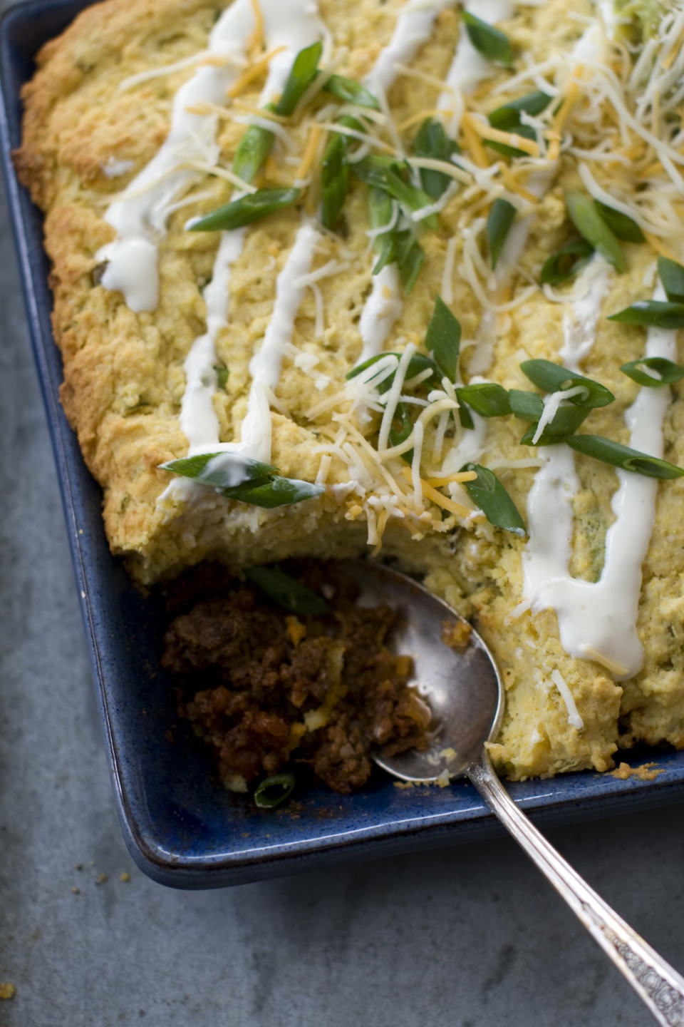 This Jan. 6, 2014 photo shows chili cornbread pie in Concord, N.H. (AP Photo/Matthew Mead)