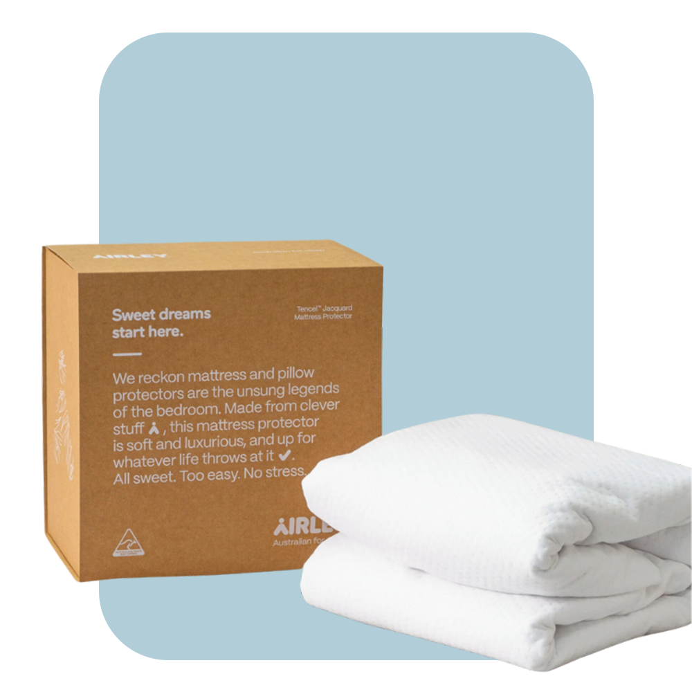 <p><a href="https://airley.com/products/tencel-jacquard-mattress-and-pillow-protectors?variant=41506335162468" rel="nofollow noopener" target="_blank" data-ylk="slk:Shop Now;elm:context_link;itc:0;sec:content-canvas" class="link rapid-noclick-resp">Shop Now</a></p><p>Tencel Jacquard Mattress Protector</p><p>airley.com</p><p>$139.00</p>