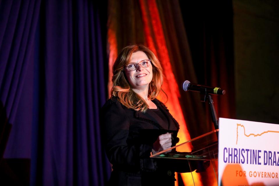 Gubernatorial hopeful Christine Drazan speaks during an election party on Tuesday, Nov. 8, 2022 at the Oregon Garden in Silverton, Ore.