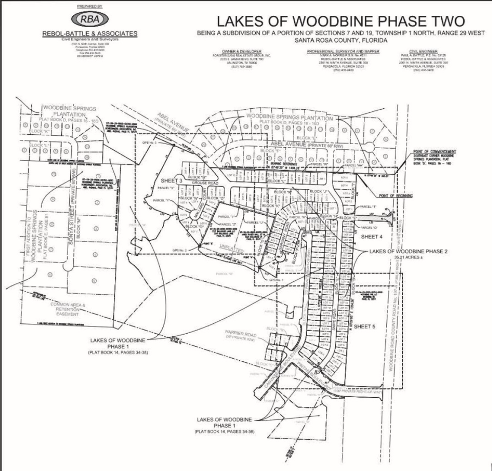 Final plat drawings for the second phase of development in the Lakes of Woodbine residential project, accepted by Santa Rosa County's Board of County Commissioners on Feb. 11.