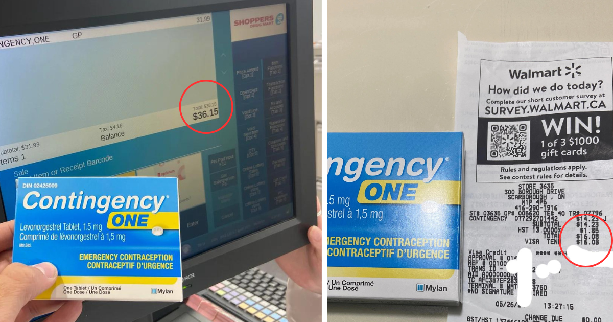 A post on Reddit has gone viral for showing the steep price difference between emergency contraception bought at Shoppers Drug Mart and Walmart. 