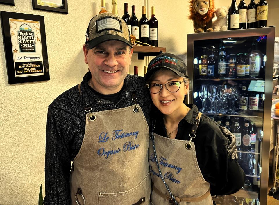 Executive chef James Giaudrone, left, and his wife, Yumi, own Le Testimony Organic Bistro at 3365 Placer St. in Redding.