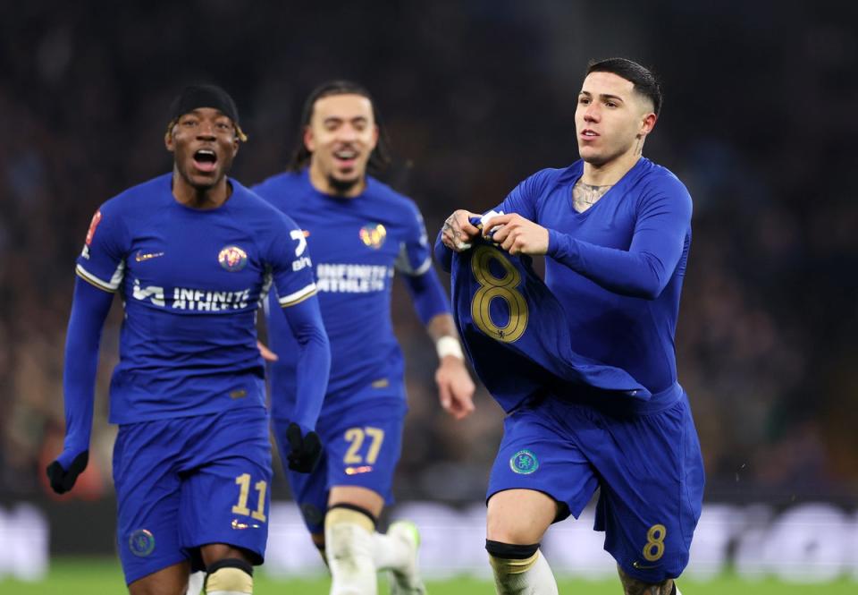 Unstoppable: Enzo Fernandez netted a sublime free-kick for Chelsea against Aston Villa (Getty Images)