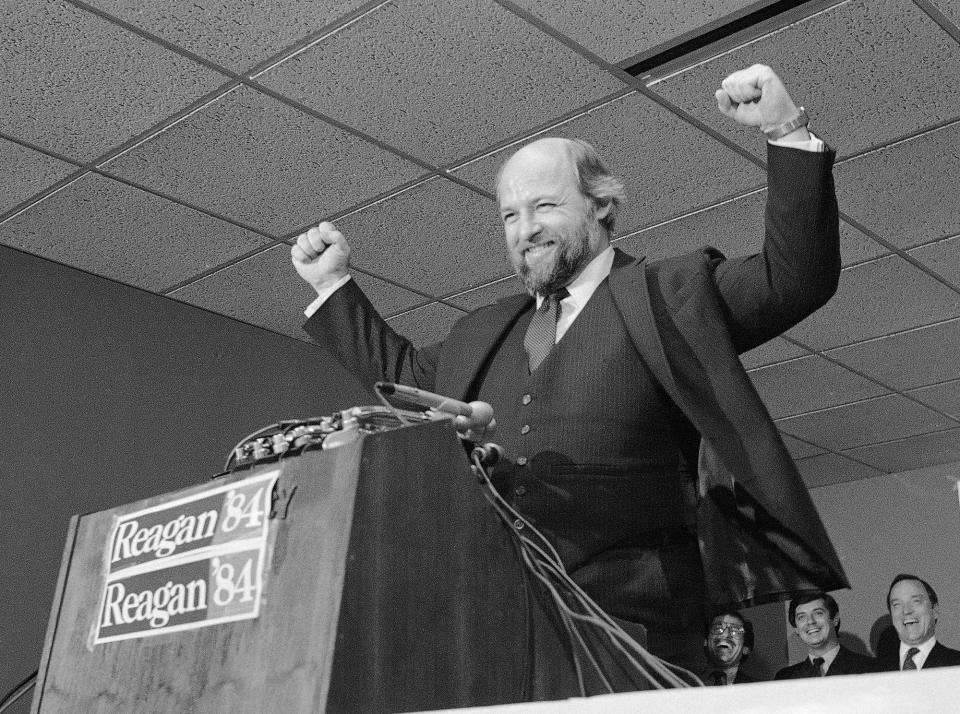 Ed Rollins, whom Baker effectively pushed out of the White House by making him Reagan’s reelection campaign manager, speaks to the press at a newly opened campaign headquarters in October 1983.