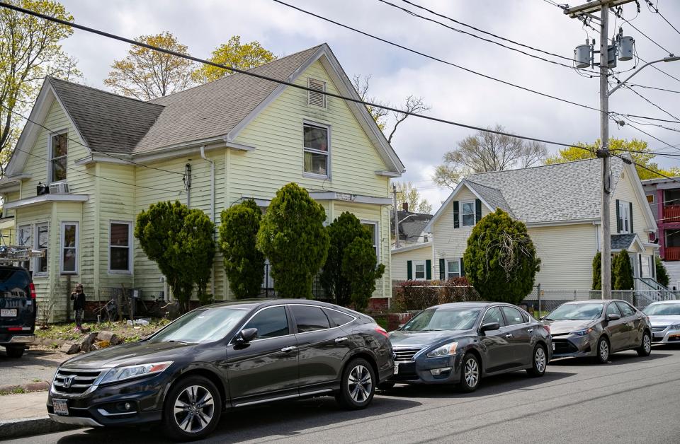 Brockton is seeking to take 18 Highland St., left, and 26 Highland St., right, pictured on Thursday, April 22, 2021, by eminent domain for construction of the new combined public safety complex.