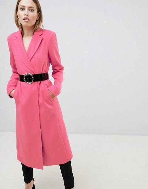 <strong><a href="http://us.asos.com/asos-design/asos-shoulder-pad-belted-midi-coat/prd/8622579" target="_blank" rel="noopener noreferrer">ASOS shoulder pad belted midi coat</a>, $67.50</strong>