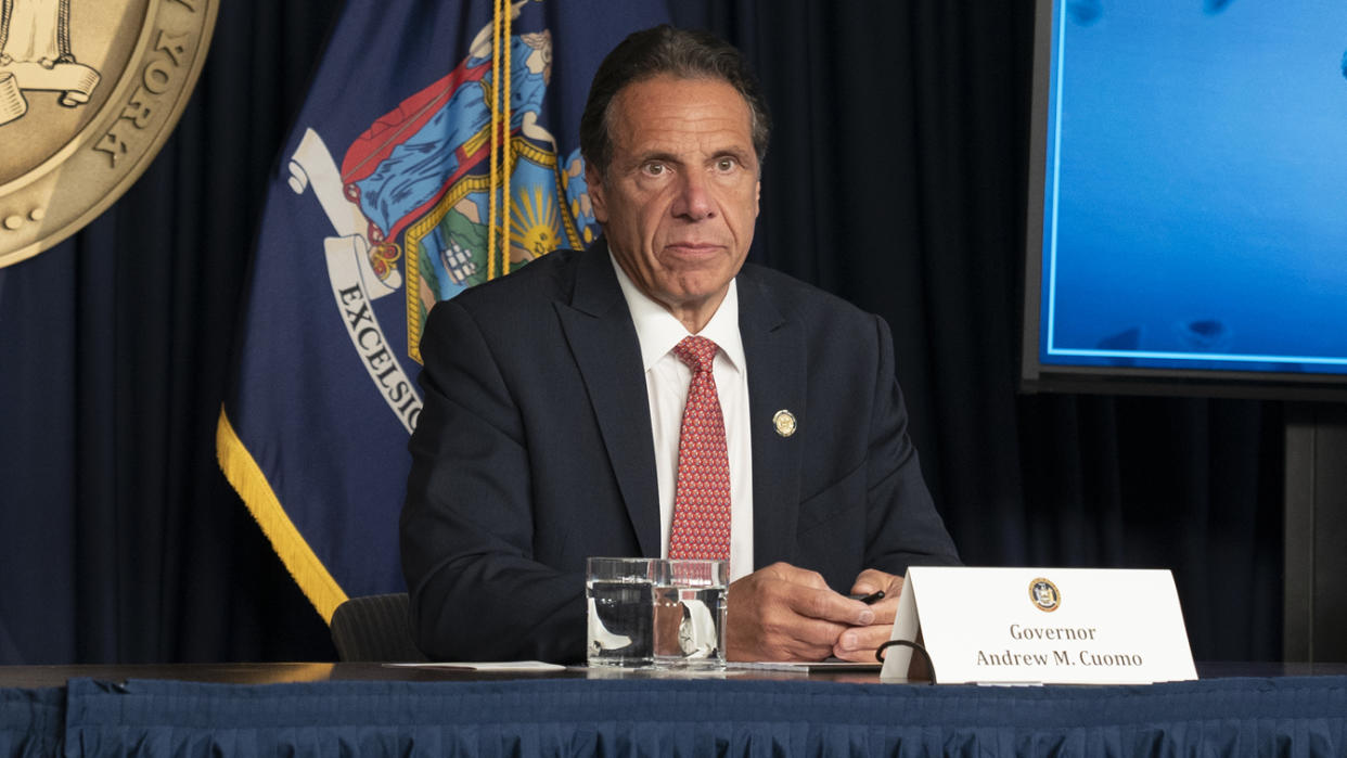 Governor Andrew Cuomo holds press briefing and makes announcement to combat COVID-19 Delta variant at 633 3rd Avenue. (Lev Radin/Pacific Press/LightRocket via Getty Images)