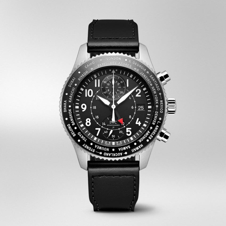 <p>IWC makes other watch styles but it is best known for its pilot models, something it is doubling down on this year with the new additions to its Top Gun collection, including the Pilot’s Watch Chronograph Top Gun, the Pilot’s Watch Chronograph Top Gun Edition ‘Mojave Desert, the Pilot’s Watch Double Chronograph Top Gun Ceratanium and the Pilot’s Watch Automatic Top Gun. Also of note is the Pilot’s Watch Timezoner Special Edition ‘The Longest Flight’, dedicated to the ‘Silver Spitfire – The Longest Flight’ project, which will see pilots Steve Boultbee Brooks and Matt Jones attempt to fly around the world this summer in a Spitfire. Everything, from the colour scheme to the black dial to the green textile strap, has been inspired by the cockpit of the classic warplane. </p><p><em><a rel="nofollow noopener" href="https://www.iwc.com/gb/en/home.html" target="_blank" data-ylk="slk:iwc.com;elm:context_link;itc:0;sec:content-canvas" class="link ">iwc.com</a></em></p>