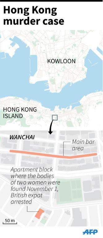 Map showing the neighbourhood in Hong Kong where a British banker was arrested on November 1 after the discovery of two women's bodies in an apartment