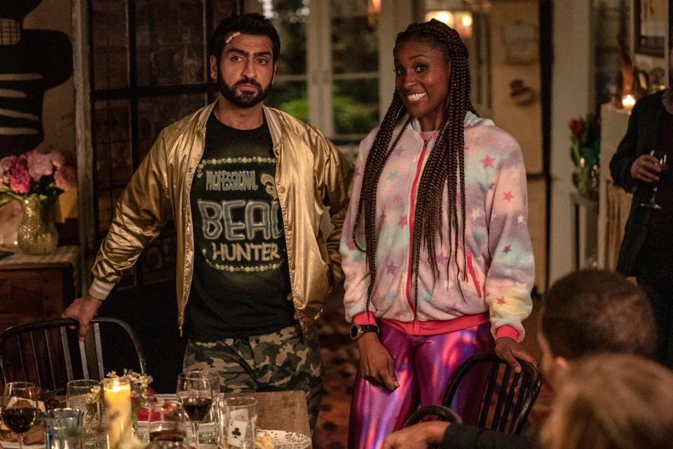 Kumail Nanjiana as Jibran, Issa Rae as Leilani of "The Lovebirds"