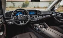 <p>Like other high-end Mercedes models, the GLS's interior is outfitted with sumptuous materials and dominated by two huge display screens.</p>