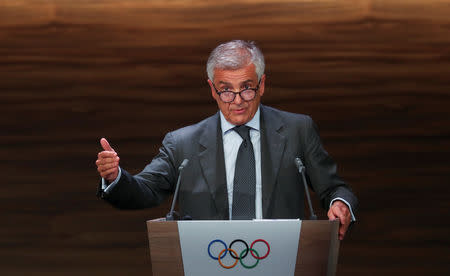 Juan Antonio Samaranch Jr, Vice-President of the International Olympic Committee (IOC), speaks as he presents candidates to host the 2026 Winter Olympics during the 133rd IOC session in Buenos Aires, Argentina October 9, 2018. REUTERS/Marcos Brindicci