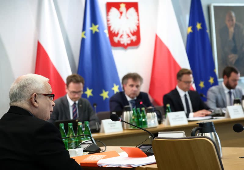 Polish opposition leader Kaczynski attends parliamentary commission hearing in Warsaw