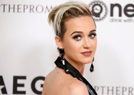 FILE PHOTO: Singer Katy Perry poses at Elton John's 70th Birthday and 50-Year Songwriting Partnership with Bernie Taupin benefiting the Elton John AIDS Foundation and the UCLA Hammer Museum at RED Studios Hollywood in Los Angeles, California, U.S. March 25, 2017. REUTERS/Danny Moloshok/File Photo