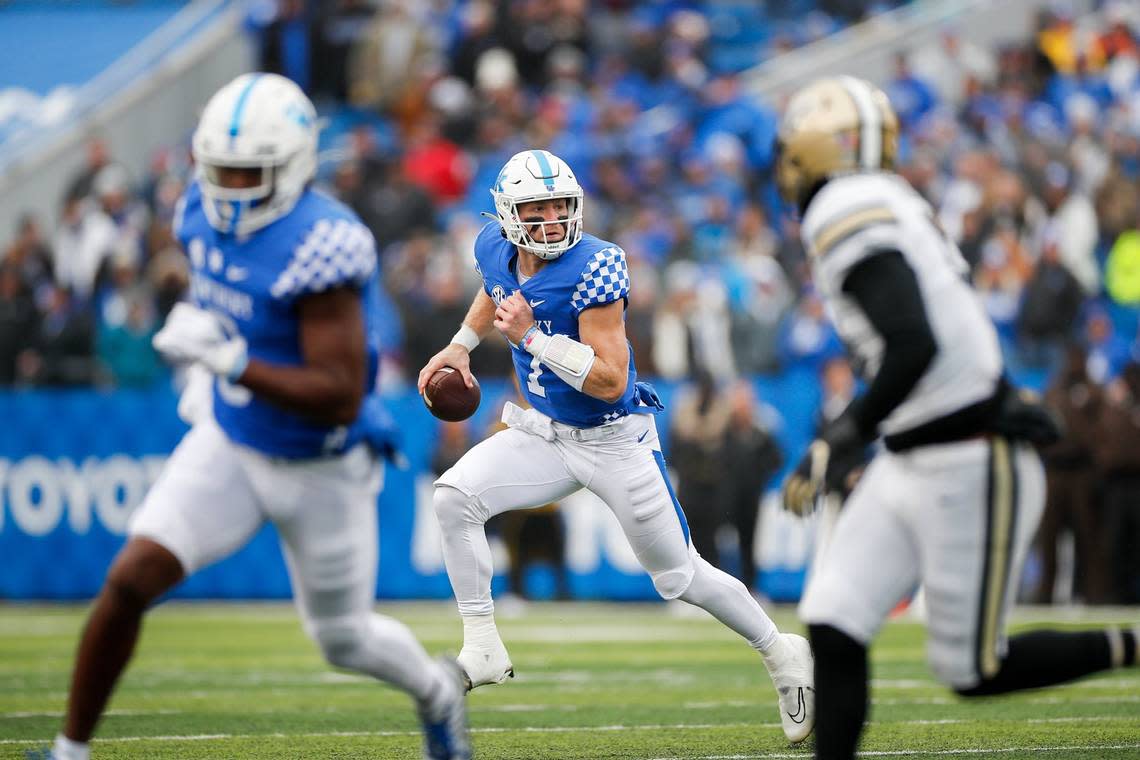 Kentucky quarterback Will Levis competes against Vanderbilt on Saturday, Nov. 12, 2022, at Kroger Field in Lexington, Ky.