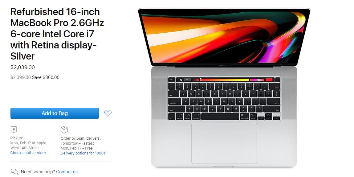 apple 16 inch macbook pro refurbished store