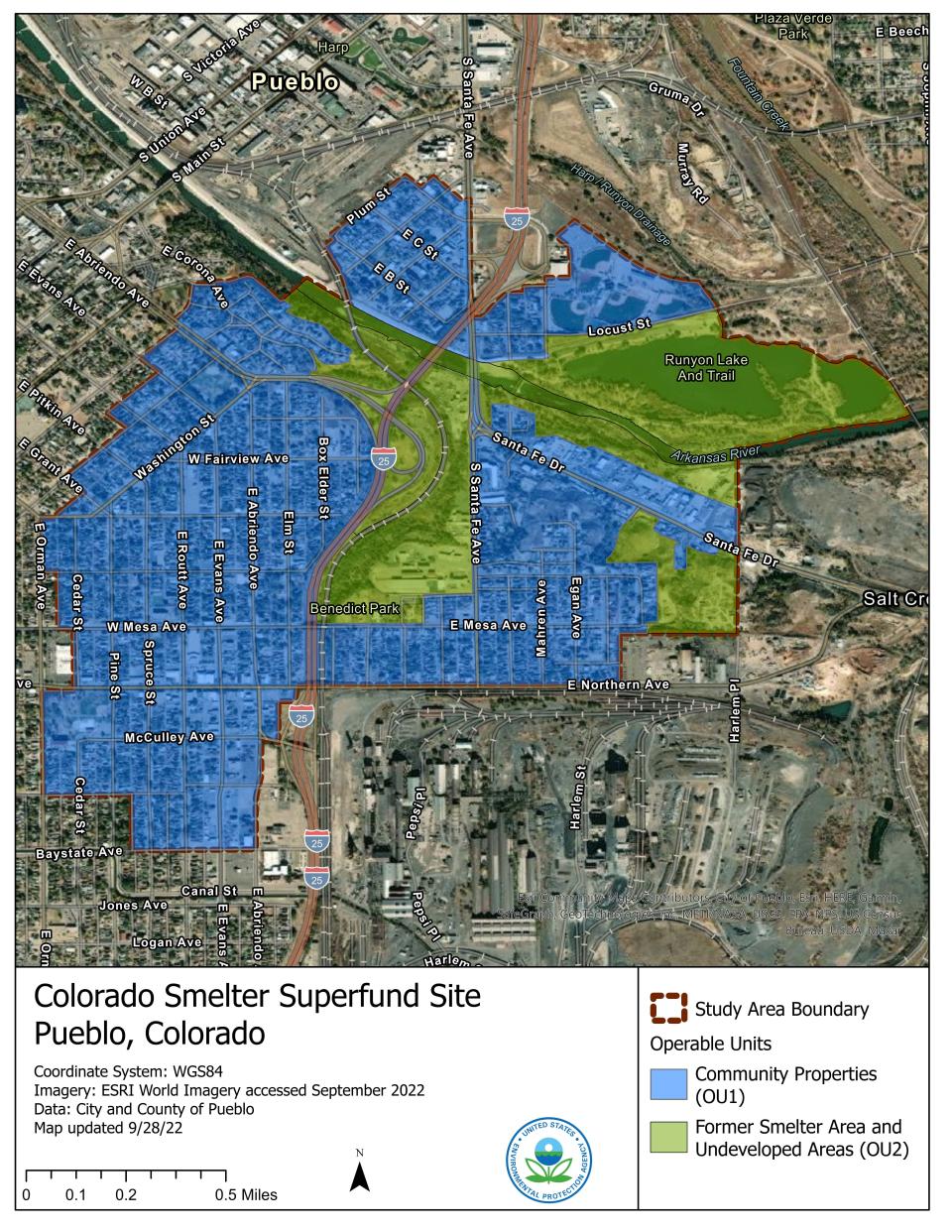 A map of the Colorado Smelter Superfund Site