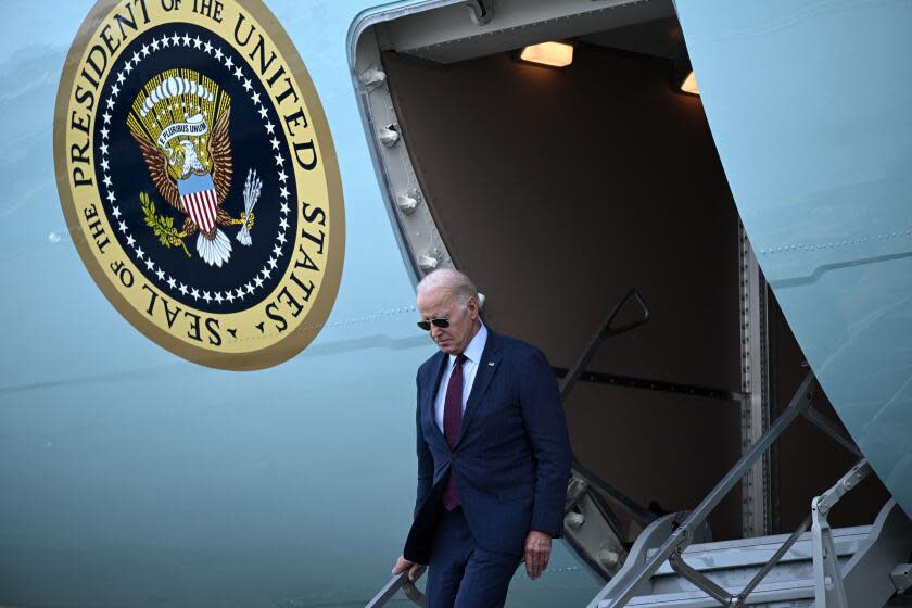 US President Joe Biden disembarks Air Force One at San Francisco International Airport in San Francisco, California, on November 14, 2023, as he arrives to attend the Asia-Pacific Economic Cooperation (APEC) leaders' week. The APEC Summit takes place through November 17. (Photo by Brendan SMIALOWSKI / AFP) (Photo by BRENDAN SMIALOWSKI/AFP via Getty Images)