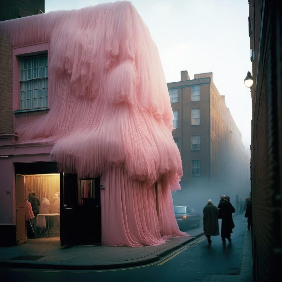 a large pink statue