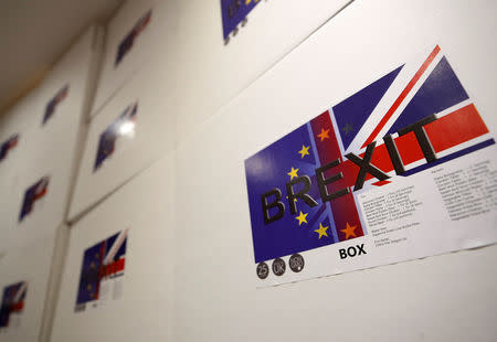 'Brexit Box' ration kits which contain dehydrated food, water purifying kit and fire starting gel are pictured at the warehouse of emergency food storage.co.uk in Leeds, Britain January 21, 2019. REUTERS/Phil Noble
