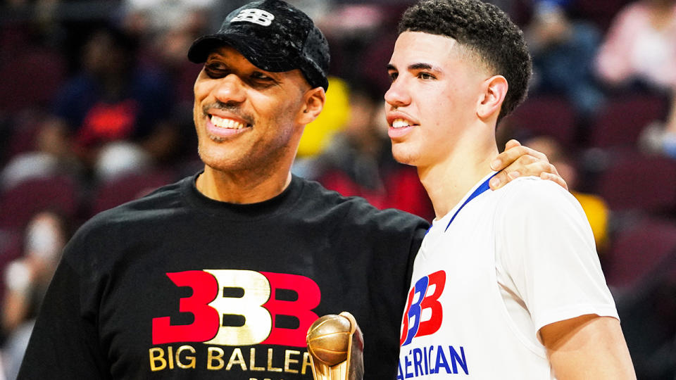 LaVar and LaMelo Ball, pictured here at the Big Baller Brand All American Game in 2019.