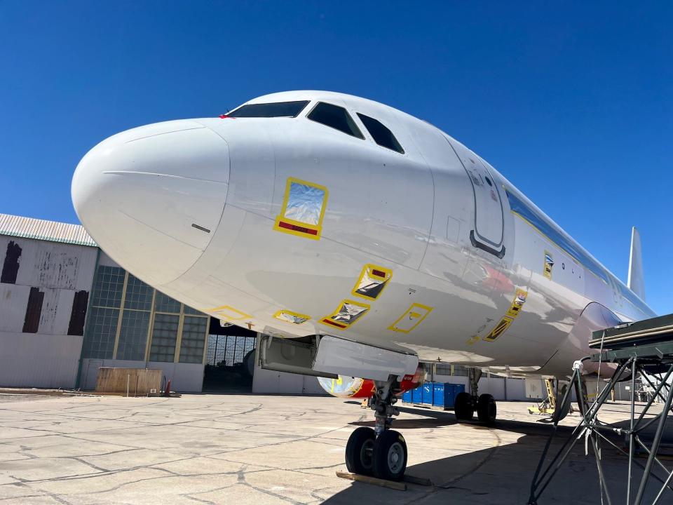 An aircraft being overhauled at Pinal Airpark.