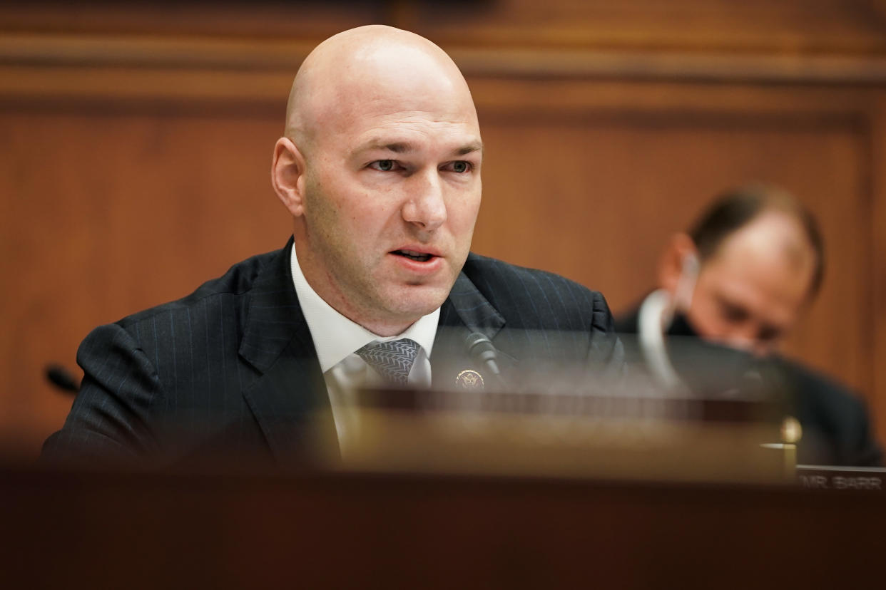 Representative Anthony Gonzalez, a Republican frrom Ohio, speaks during a House Financial Services Committee hearing in Washington, D.C., U.S., on Wednesday, Dec. 2 2020. (Greg Nash/The Hill/Bloomberg via Getty Images)