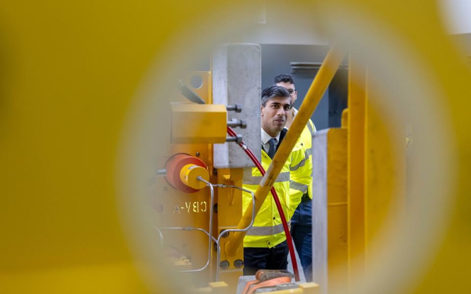 Rishi Sunak, the Prime Minister, is pictured today during a visit to energy firm Baker Hughes in Montrose, Angus, Scotland