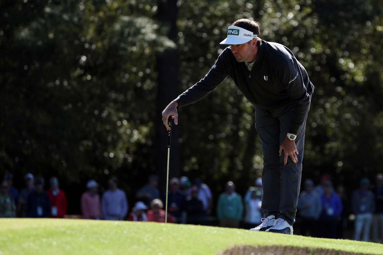 AUGUSTA, GEORGIA - APRIL 08: Bubba Watson lines up a putt on the first green during the second round of The Masters at Augusta National Golf Club on April 08, 2022 in Augusta, Georgia. (Photo by Gregory Shamus/Getty Images)
