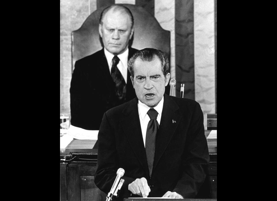 In 1974 Richard Nixon famously said in his State of the Union address: "I believe the time has come to bring that investigation and the other investigations of this matter to an end. One year of Watergate is enough." Six months later he resigned from office.     Watch the video <a href="http://www.youtube.com/watch?v=2o-H-a1uBcU" target="_hplink">here</a>. 