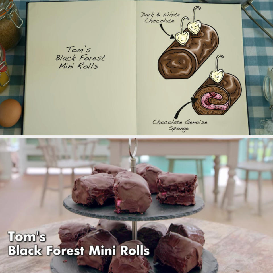 Tom's mini rolls side by side with their drawing