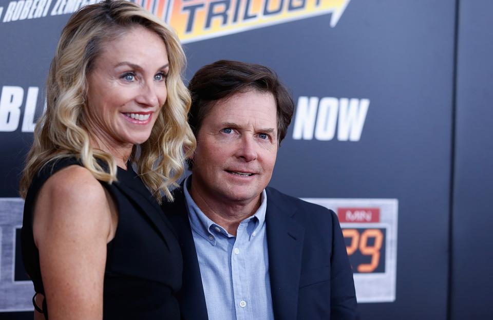 <p>NEW YORK, NY – OCTOBER 21: Tracy Pollan and Michael J. Fox attend ‘Back To The Future’ New York special anniversary screening at AMC Loews Lincoln Square on October 21, 2015 in New York City. (Photo by John Lamparski/WireImage) </p>