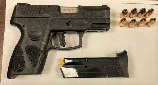 TSA officers confiscated this .9mm handgun and ammunition at a Richmond International Airport checkpoint Sunday, May 29, 2022. Authorities said the gun belonged to a traveler from Petersburg, and was loaded with eight bullets, including one in the chamber.