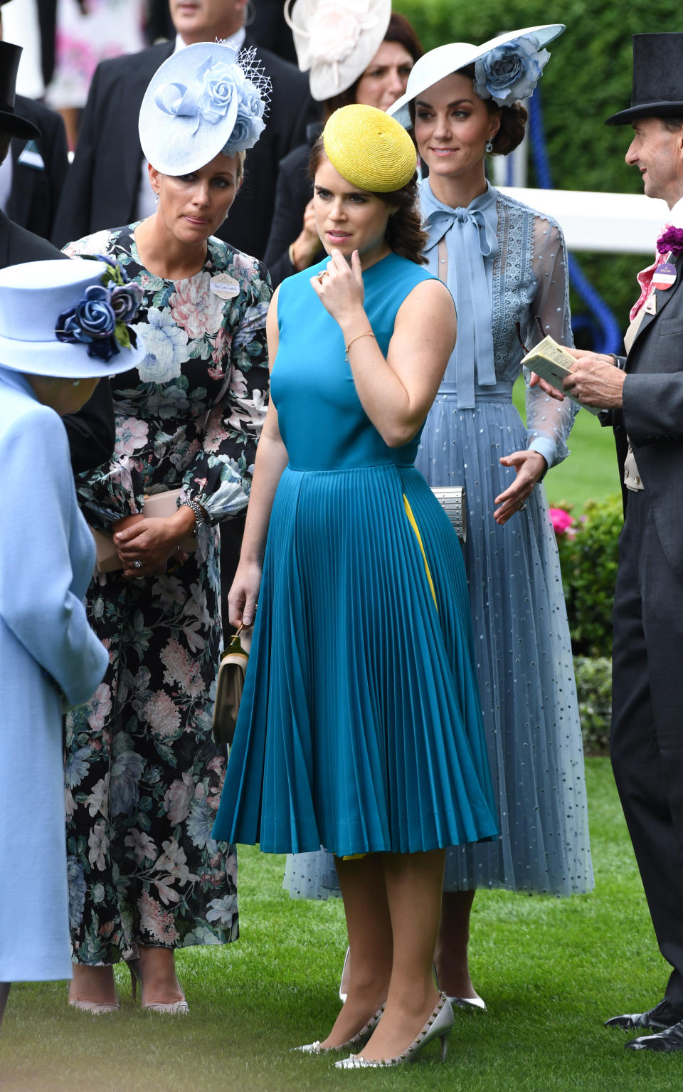 Queen Elizabeth II, Zara Tindall, Princess Eugenie of York and The Duchess of Cambridge during day one of Royal Ascot at Ascot Racecourse. Photo credit should read: Doug Peters/EMPICS