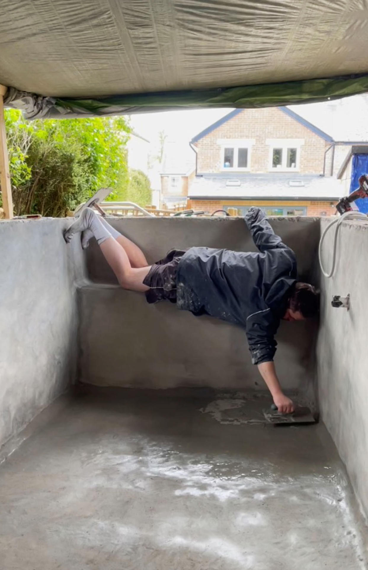 A dad has found a unique way to beat the heatThe swimming pool in Alex's gardenwave - after building a SWIMMING POOL in his back garden - entirely using YouTube tutorials.Alex Dodman, 36, from Saffron Walden, Essex, dreamt of building a swimming pool in his back garden, and thanks to some handy YouTube videos, he did just that.The ambulance worker has a hand at impressive home DIY projects, but not just your average putting up shelves or hanging a mirror, Alex previously built a home cinema and gym saving Â£75K, with this latest project being his most impressive yet. Moving into his home in 2017 with partner Sarah, 36, a HR manager and their two young children Allie, five, and Eddie, two, Alex has been getting busy renovating the family home, ripping it out and starting over, but saved his biggest project until last - the pool.Claiming that his friends and family are used to his wild ideas, Alex underestimated how tough this one would really be, building the pool entirely by himself. SEE CATERS COPY .