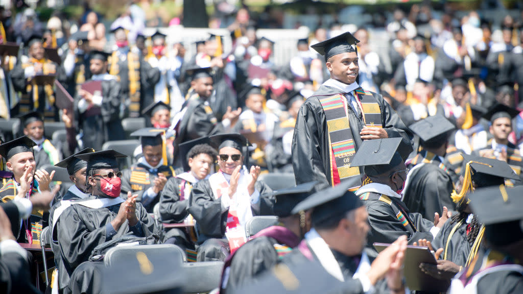 ATLANTA, GEORGIA - MAY 16: A general view of the graduates from 2020 and 2021 during the 137th Commencement at Morehouse College on May 16, 2021 in Atlanta, Georgia. (Photo by Marcus Ingram/Getty Images)