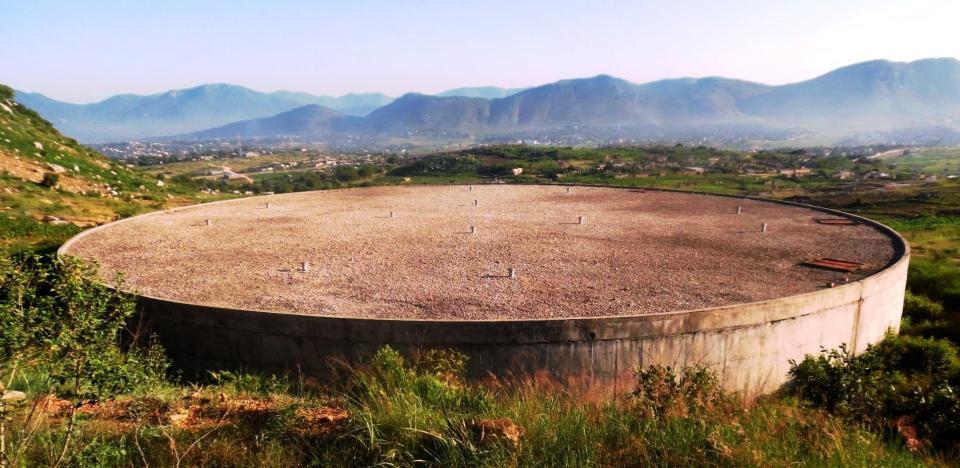 A tank holding water supplies for residents in Zimbabwe