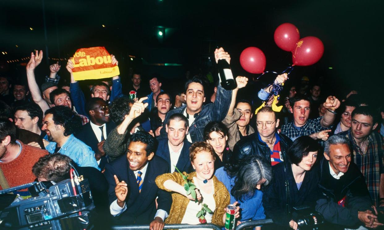 <span>Labour supporters celebrate the party’s election victory on the night of 1/2 May 1997, outside the Royal Festival Hall in London.</span><span>Photograph: Edward Webb/Alamy</span>