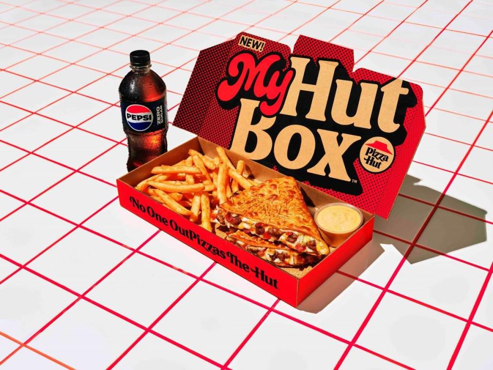 Pizz Hut’s cheeseburger melt is available as part of the new My Hut Box meal.