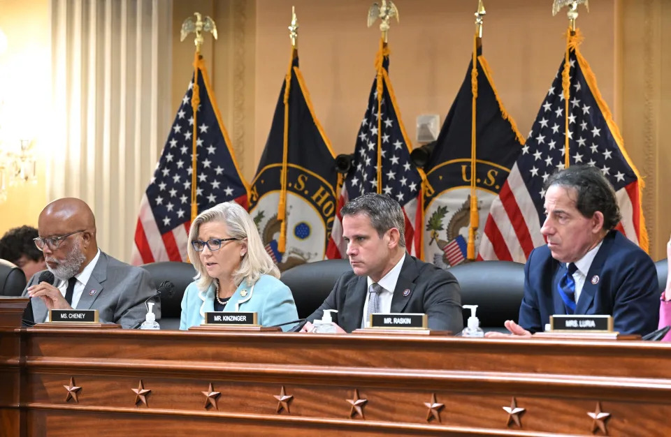 Members of the House select committee: Chairman Bennie Thompson, Vice Chair Liz Cheney, Rep. Adam Kinzinger, and Rep. Jamie Raskin.